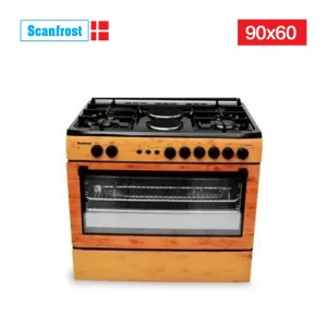 SCANFROST 90×60 CM 4-Gas + 2-Electric Cooker – Wood Finish Oven & Grill (SFC9425NGF)
