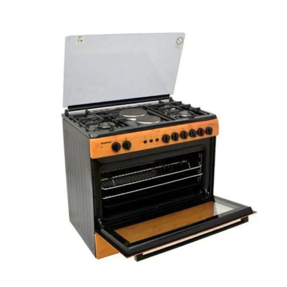 SCANFROST 90×60 CM 4-Gas + 2-Electric Cooker – Wood Finish Oven & Grill (SFC9425NGF)