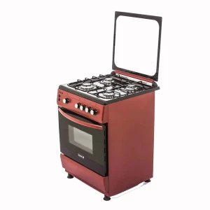 SCANFROST 60×60 CM 4-Burner Gas Cooker – Burgundy Glass Top Oven & Turnspit (CK6400R)