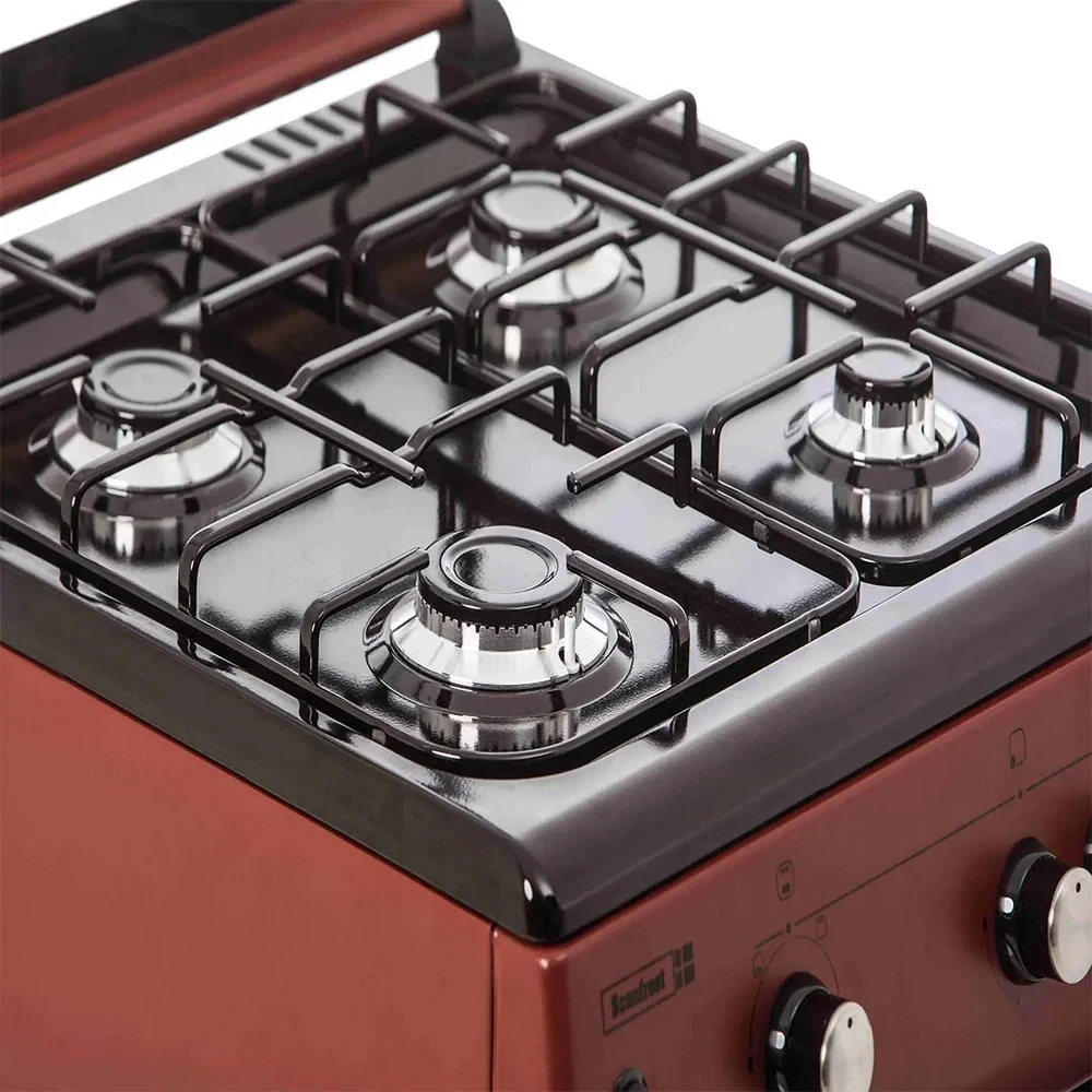 SCANFROST 60×60 CM 4-Burner Gas Cooker – Burgundy Glass Top Oven & Turnspit (CK6400R)
