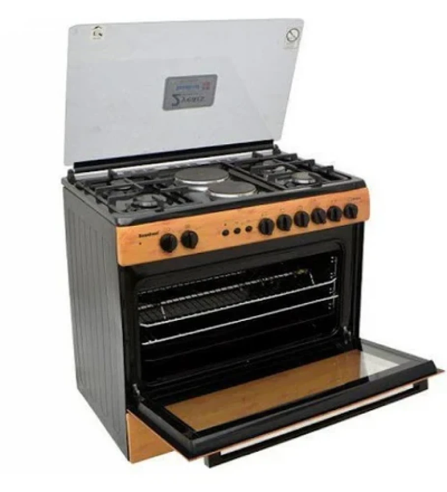 SCANFROST 90×60 CM 4-Gas + 2-Electric Cooker – Wood Finish Oven & Electric Grill (SFC9426NEF)