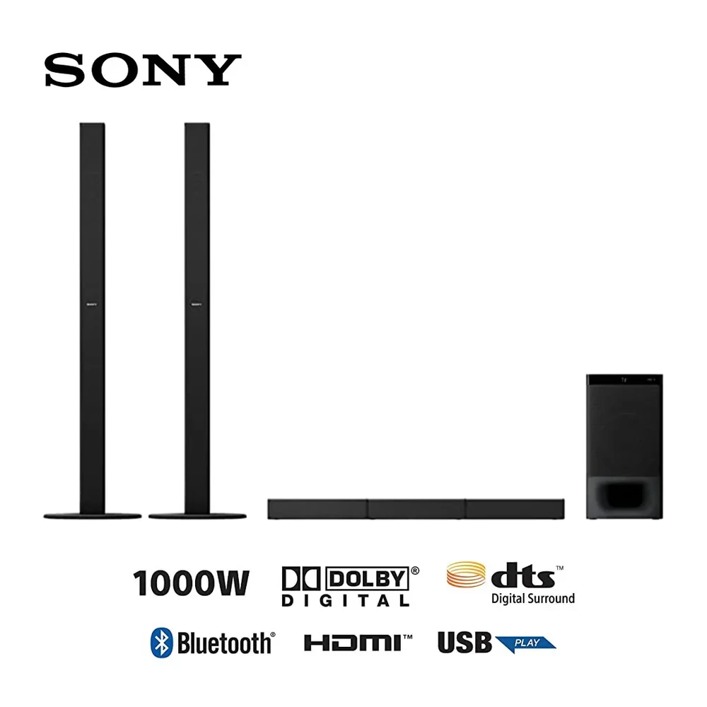 Sony HT-S700RF 5.1ch 1000W Soundbar with Tall-Boy Rear Speakers, Dolby Digital & Bluetooth – Black