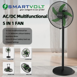 Smartvolt 16" 5in1 Rechargeable Standing Fan Multipurpose - Remote & Manually Operated - ITM000007228 - White