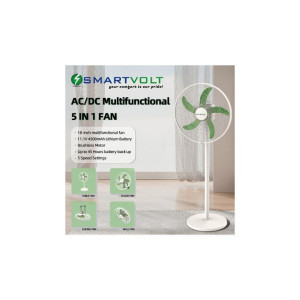 Smartvolt 18" 5 In 1 Rechargeable Standing Fan Remote Operated - ITM0000007228 - White
