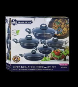 Master Chef 10-Piece Non-Stick Cookware Set MC-2234 | Durable Dyflon-Coated Saucepots with Glass Lids (20cm–32cm)