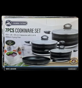 Master Chef 7-Piece Non-Stick Cookware Set MC-6428 | Casseroles with Lids & 26cm Frying Pan (Dyflon Coating)