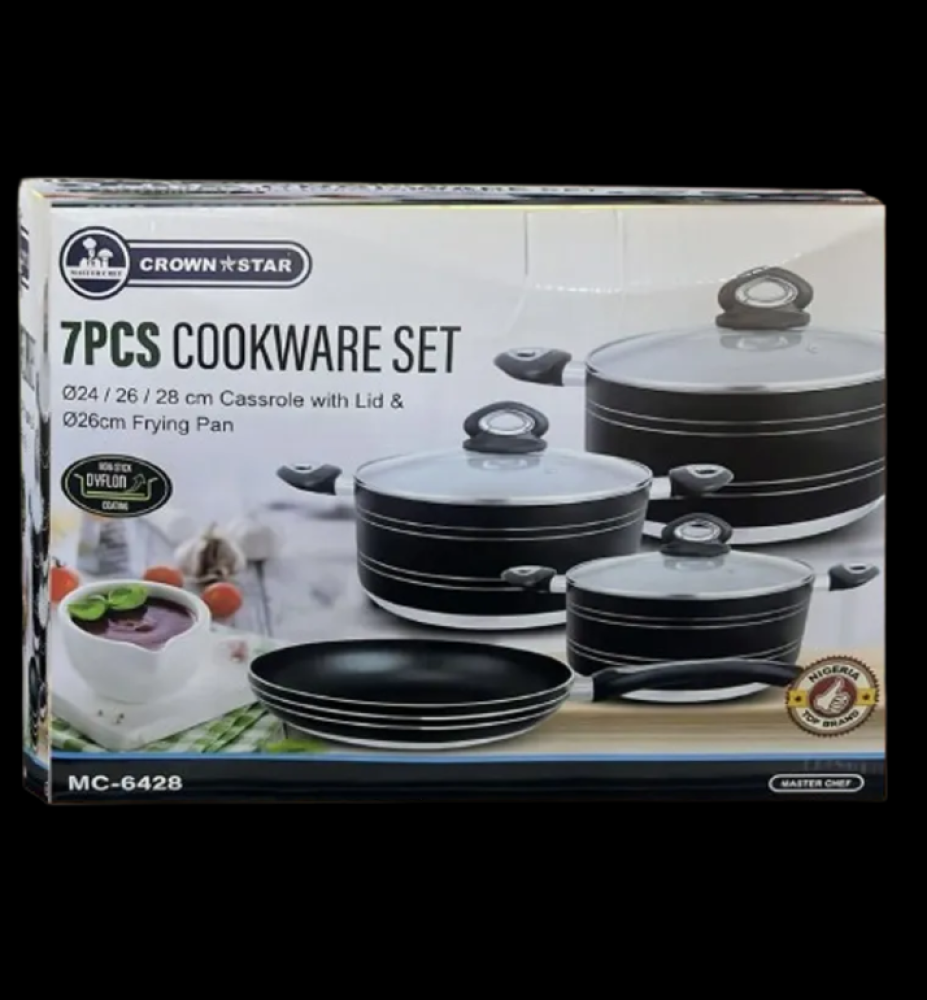 Master Chef 7-Piece Non-Stick Cookware Set MC-6428 | Casseroles with Lids & 26cm Frying Pan (Dyflon Coating)