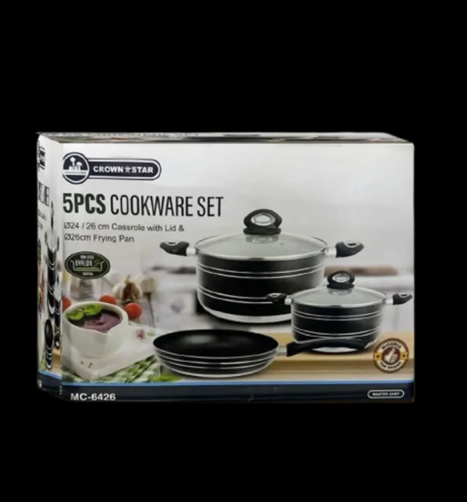 Master Chef 5-Piece Non-Stick Cookware Set MC-1488 | 22cm, 26cm, 28cm Casseroles with Lids & 26cm Frying Pan