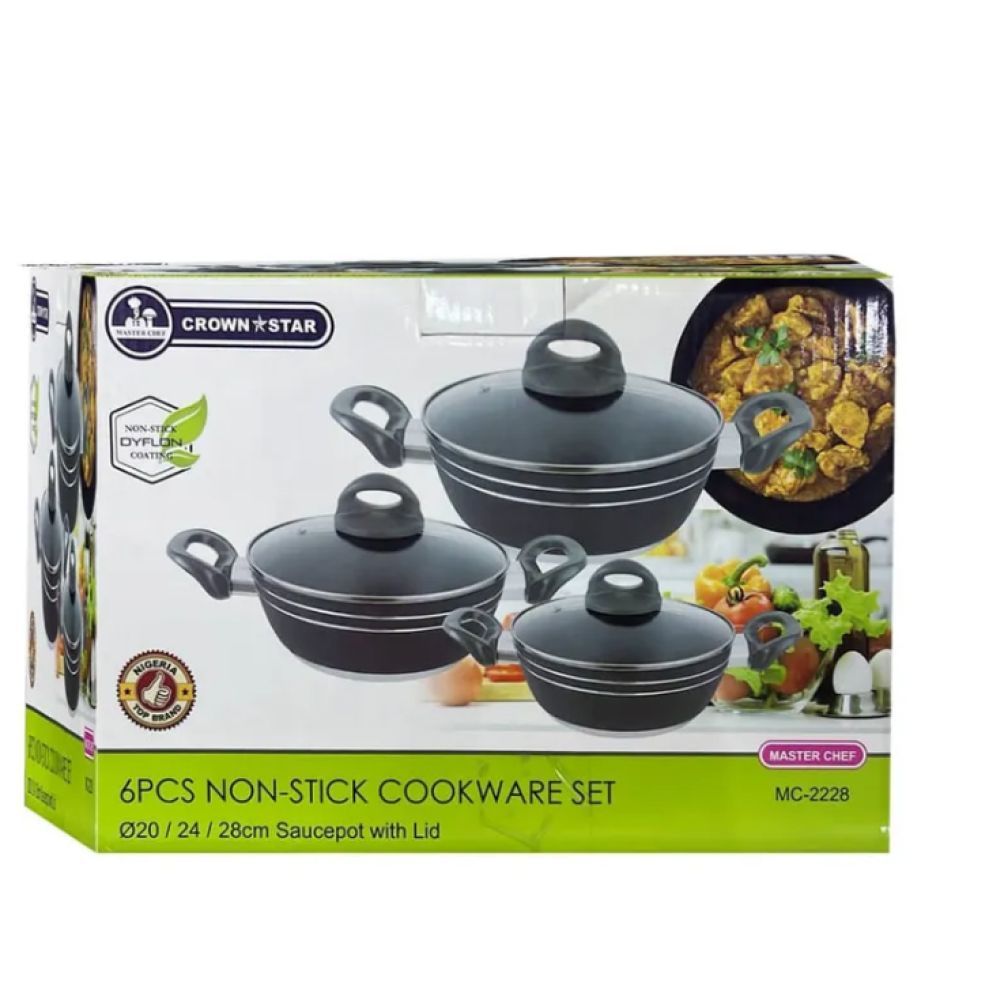 Master Chef 6-Piece Non-Stick Cookware Set MC-2228 | 20cm, 24cm & 28cm Saucepots with Lids