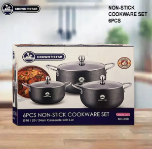 Master Chef 3-Piece Non-Stick Cookware Set MC-659 | 16cm, 20cm &amp; 24cm Casseroles with Glass Lids  📝 Product Description: