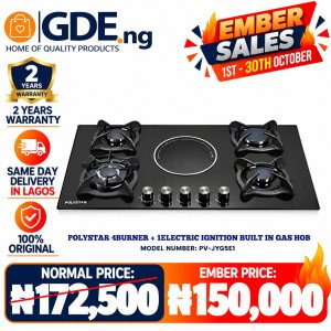 POLYSTAR 4 GAS + 1 ELECTRIC TEMPERED GLASS BUILT IN GASHUB – PV-JYG5E1