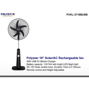 Polystar 18" Rechargeable Standing Fan PVKL-3718BUSB - Remote Control & LED Light