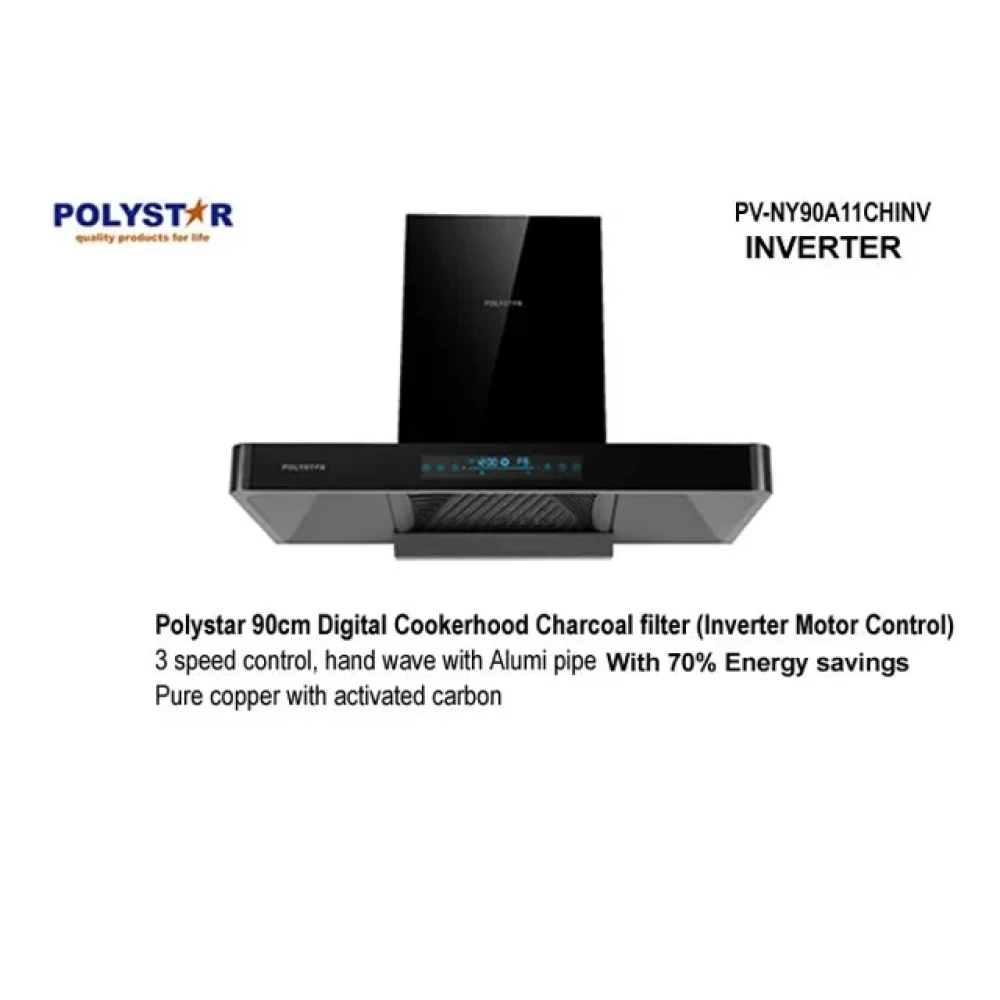 Polystar 90cm Inverter Cooker Hood PV-NY90A11CHINV - Digital Display, Hand Sensor, 860m³/hr