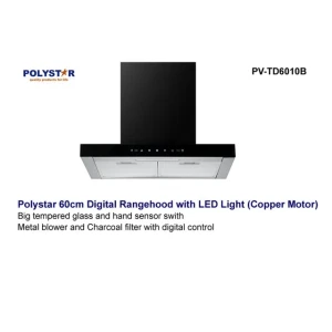 Polystar 60cm Digital Cooker Hood PV-TD6010B - Touch Control, Hand Sensor, Tempered Glass