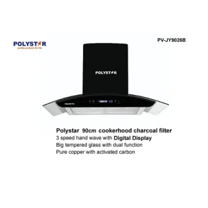 Polystar 90cm Tempered Glass Digital Kitchen Hood PV-JY9026B - Hand Wave, Timer
