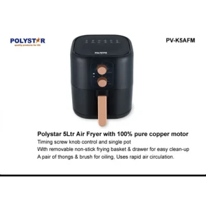 Polystar 5L Healthy Air Fryer PV-K5AFM - 100% Copper Motor, Oil-Free Cooking - GDE NG