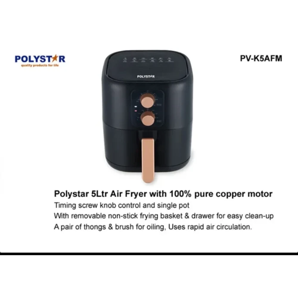 Polystar 5L Healthy Air Fryer PV-K5AFM - 100% Copper Motor, Oil-Free Cooking - GDE NG