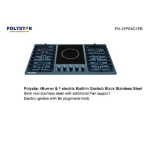 Polystar 4+1 Stainless Steel Gas Hob PV-JYPS4G1EB - Electric Ignition, Hot Plate