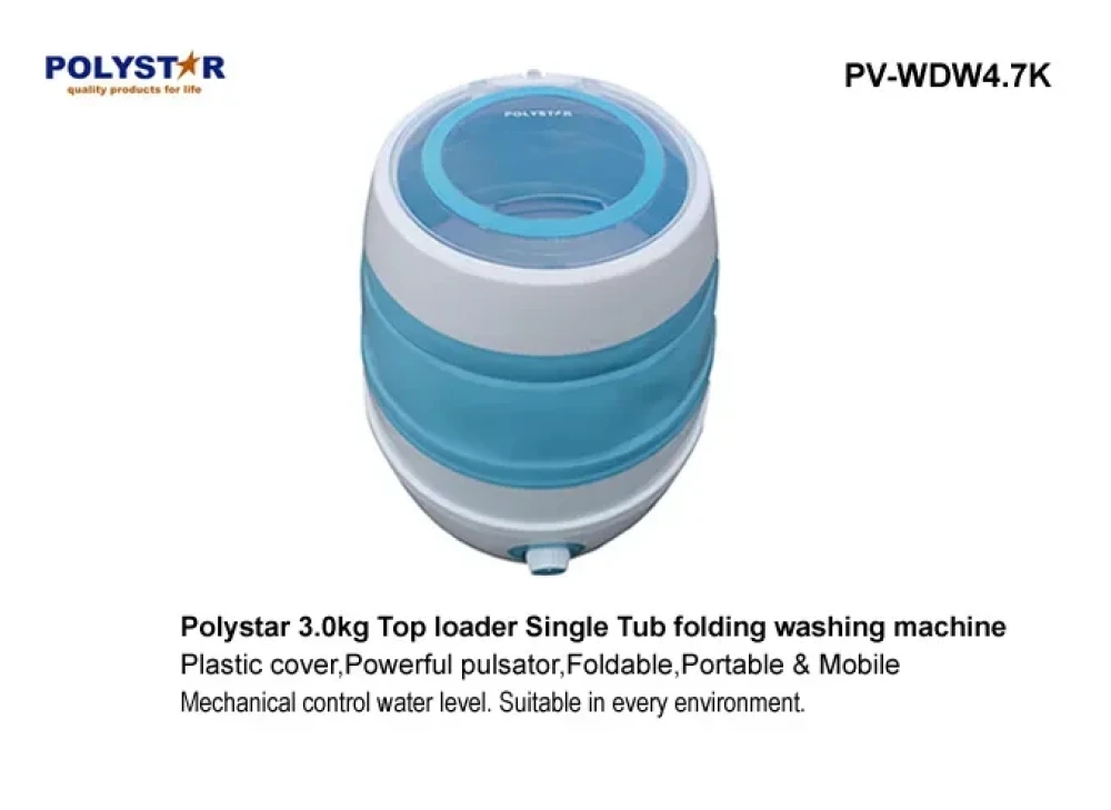 Polystar 3KG Foldable Single Tub Washing Machine PV-WDW4.7K – Portable, Space-Saving