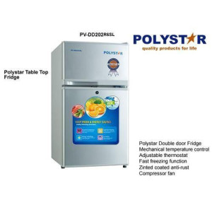 Polystar 90L Double Door Table Top Fridge PV-DD202RSL – Fast Freezing, Compressor Fan, Eco-Friendly