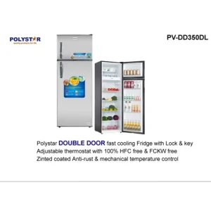 Polystar 350L Double Door Refrigerator PV-DD350DL – Rapid Freezing, Lock & Key, Anti-Rust, 12 Month Warranty
