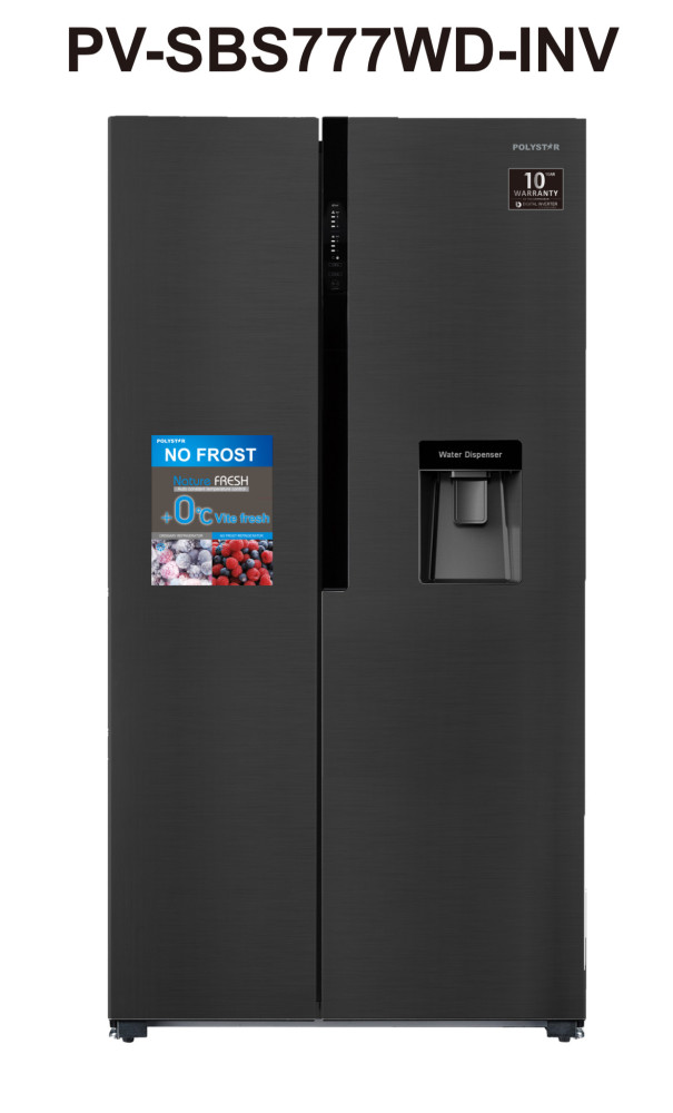 Polystar 520L Side-by-Side Inverter Refrigerator PV-SBS777WD-INV – Water Dispenser, No Frost, A++ Energy