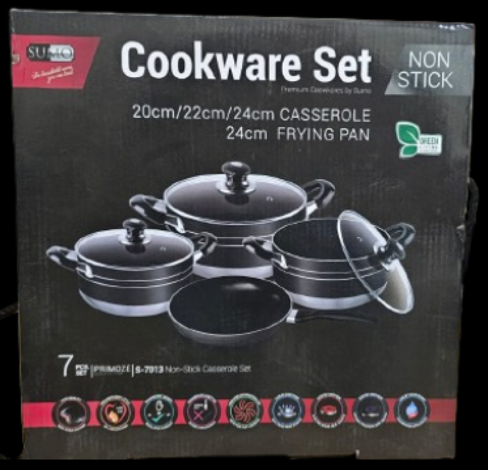 Sumo 7-Piece Non-Stick Cookware Set (S-7013) – 20cm, 22cm, 24cm Casseroles + 24cm Frying Pan