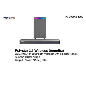 Polystar 2.1 Bluetooth Tower Soundbar System PV-2039-2.1WL – 120W, HDMI, Wireless, Remote Control