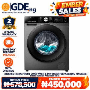 Hisense Front Load Wash & Dry 10.5/6KG Washing Machine (WD3S1043BT) – Compact & All-in-One Laundry
