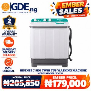 Hisense Top Load Twin Tub 7.5KG Washing Machine (WSQB753) – Compact & Powerful Laundry