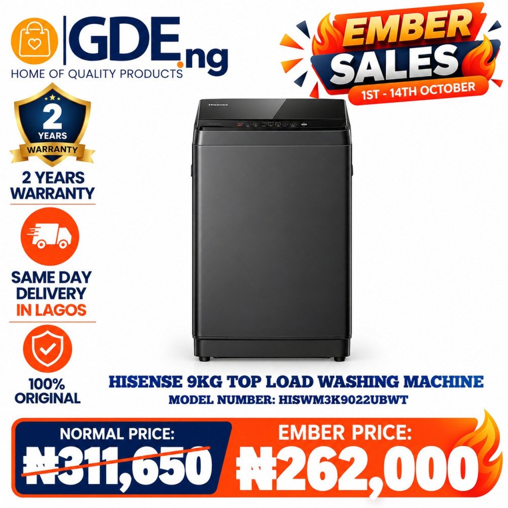 Hisense Top Load 9KG Washing Machine (WT3K9022UB) – Efficient & Reliable Laundry