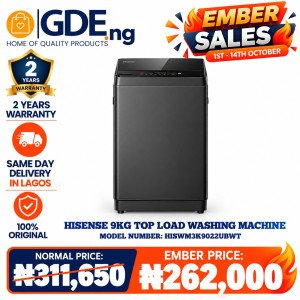 Hisense Top Load 9KG Washing Machine (WT3K9022UB) – Efficient & Reliable Laundry