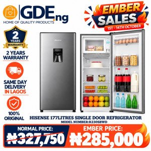 Hisense 177L Single Door Refrigerator (RR230SB) + Water Dispenser – Compact, Energy Efficient, Stylish