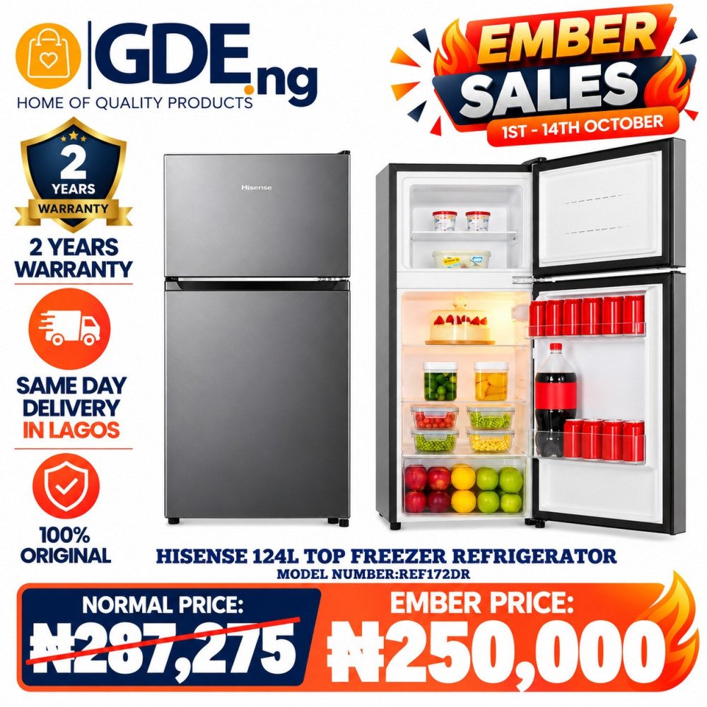 Hisense 124L Top Freezer Refrigerator (172DR) – Compact, Energy Efficient, Low Noise
